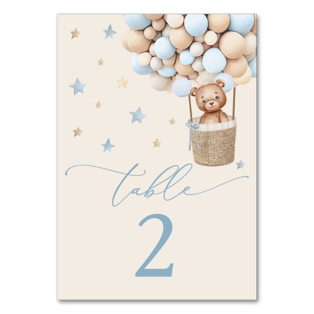Blue Boy Teddy Bear Baby Shower  Table Number (Front)