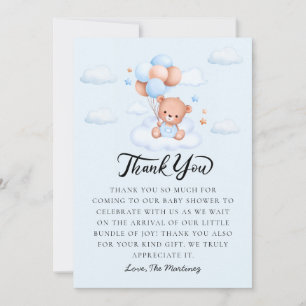 Blue Boy Teddy Bear Baby Shower Thank You Card