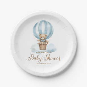 Blue Boy Teddy Bear Bearly Wait Baby Shower Paper Plate