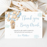Blue Boy Teddy Bear Hot Air Balloon Birthday Thank You Card<br><div class="desc">This design features an adorable bear with balloons and watercolor clouds.</div>
