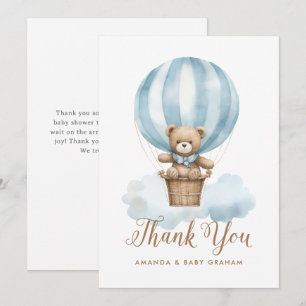 Blue Boy Teddy Bear Moon Stars Baby Shower Thank You Card