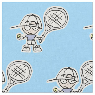 Blue boy tennis player cartoon fabric for kids