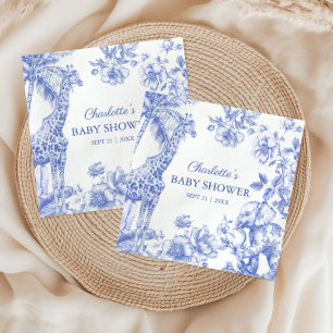 Blue Boy Toile de Jouy Safari Animals Baby Shower Napkin