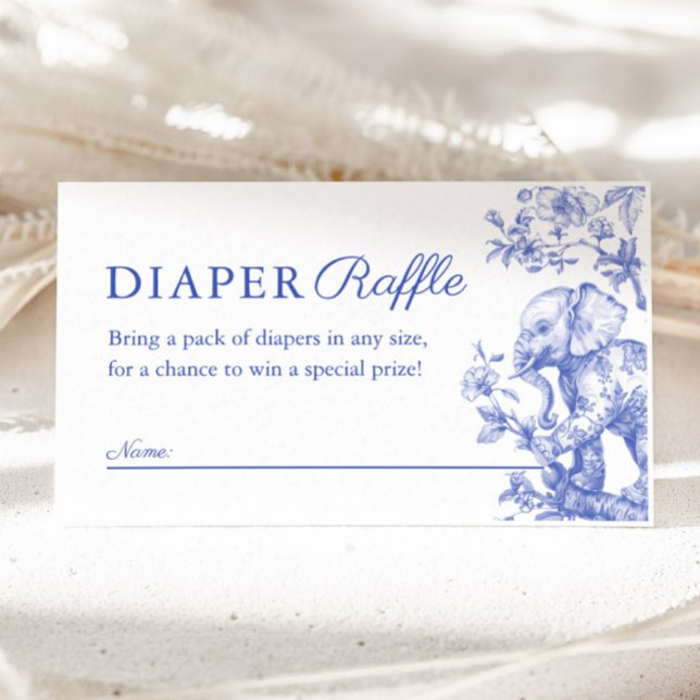 Blue Boy Toile Safari Diaper Raffle Baby Shower Enclosure Card (Blue Boy Toile Safari Diaper Raffle Baby Shower Enclosure Card)