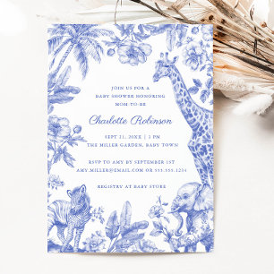 Blue Boy Toile Safari Elegant Baby Shower Invitation