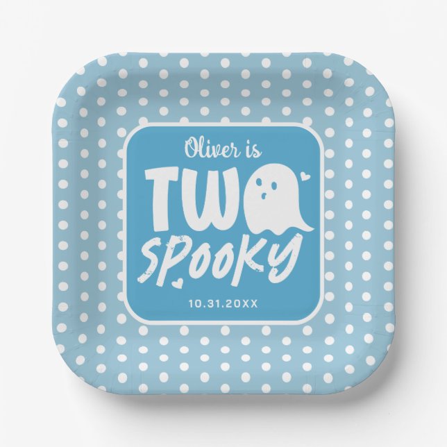 Blue Boy Two Spooky Halloween 2nd Birthday Paper Plate (Front)