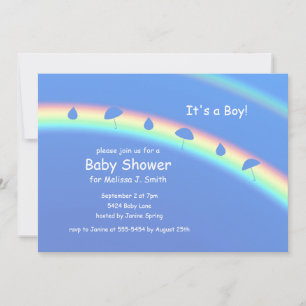 Blue Boy Umbrellas and Drops Invitation