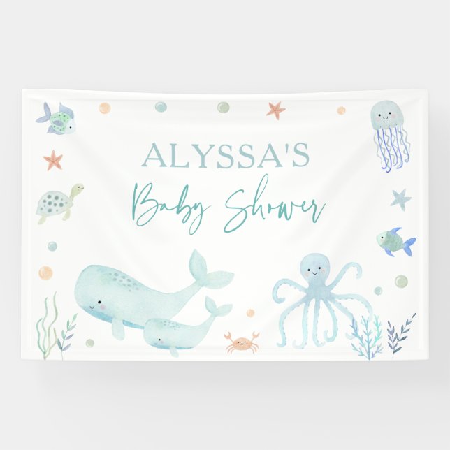 Blue Boy Under the Sea Baby Shower Banner (Horizontal)