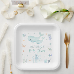 Blue Boy Under the Sea Baby Shower Paper Plate