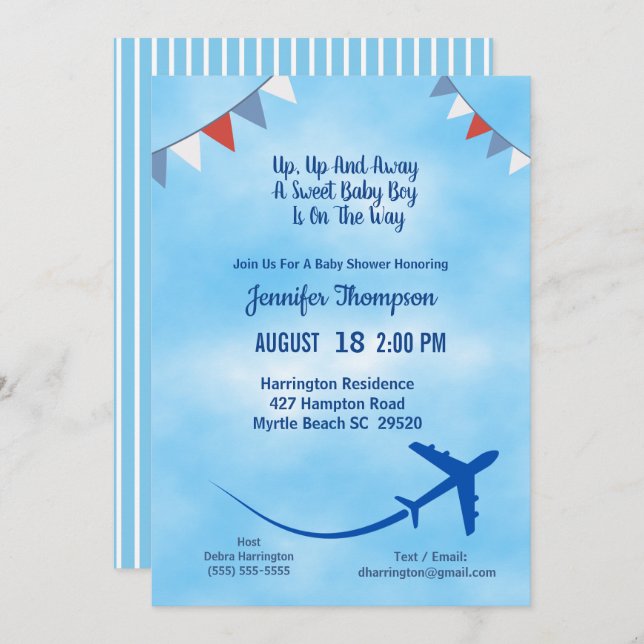 Blue Boy's Aeroplane Baby Shower Invitation (Front/Back)