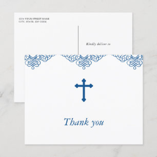 Blue Boys Baptism/Christening Thank You Postcard