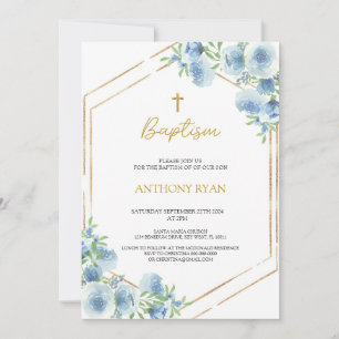 Blue Boys Baptism Invitation