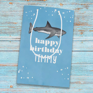 Blue Boys Birthday Party Sharks Custom Medium Gift Bag