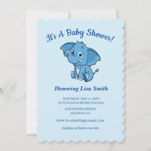 Blue Boy's Elephant Baby Shower Invitation