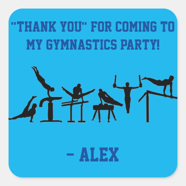 Blue BOYS Gymnastics "Thank You" Party Stickers (Front)