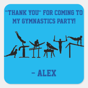 Blue BOYS Gymnastics "Thank You" Party Stickers