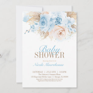 Blue Boys Pampas Grass Baby Shower Invitation