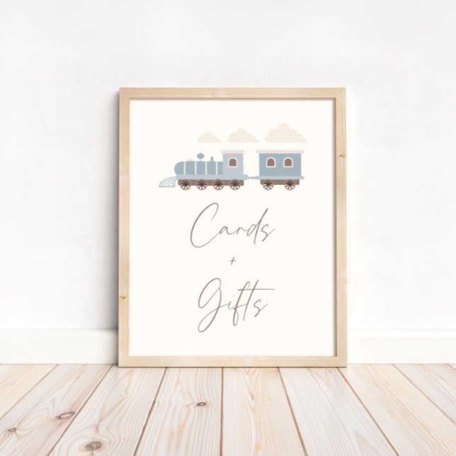 Blue Boys Train Birthday Cards and Gifts Sign (An adorable party table accent  piece for your little ones cards and gifts!)