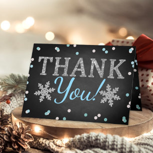 Blue Boy's Winter Christmas Baby Shower Thank You Card