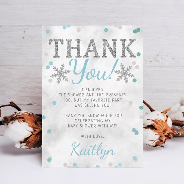 Blue Boy's Winter Christmas Baby Shower Thank You Card (Creator Uploaded)