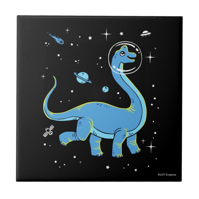 Blue Brachiosaurus Dinos In Space Ceramic Tile (Front)