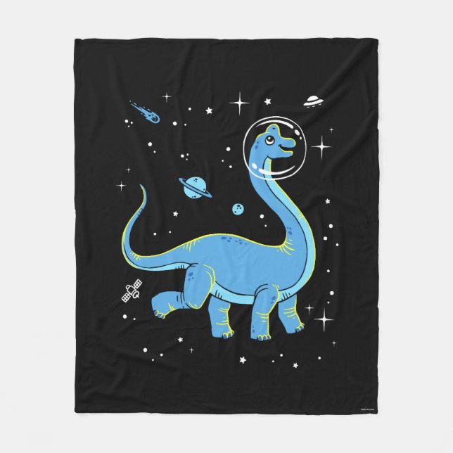 Blue Brachiosaurus Dinos In Space Fleece Blanket (Front)