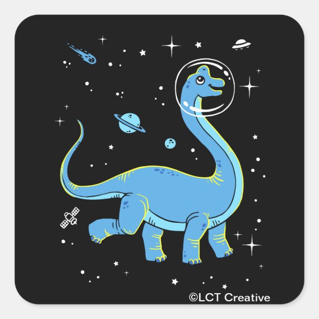 Blue Brachiosaurus Dinos In Space Square Sticker (Front)
