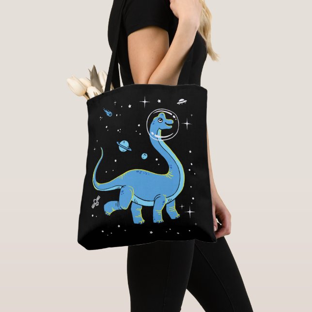 Blue Brachiosaurus Dinos In Space Tote Bag (Close Up)