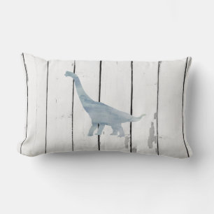 Blue Brachiosaurus Dinosaur Shiplap Rustic Decor Lumbar Cushion
