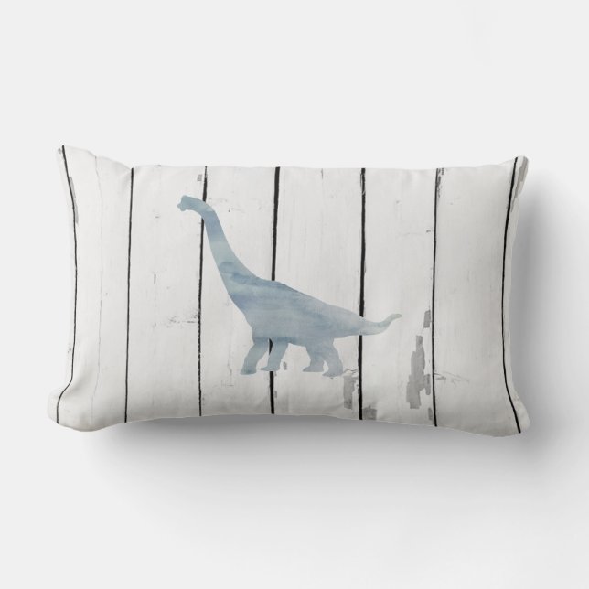 Blue Brachiosaurus Dinosaur Shiplap Rustic Decor Lumbar Cushion (Front)