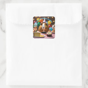 Blue Bradley Name With Birthday Guinea Pigs, Square Sticker
