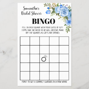 Blue Bridal Shower Bingo english spanish game card