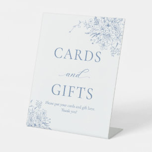 Blue Bridal Shower Cards and Gifts Pedestal Sign