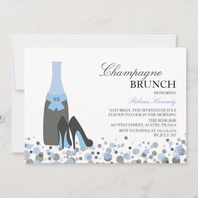 Blue Bridal Shower Champagne Brunch Invite (Front)