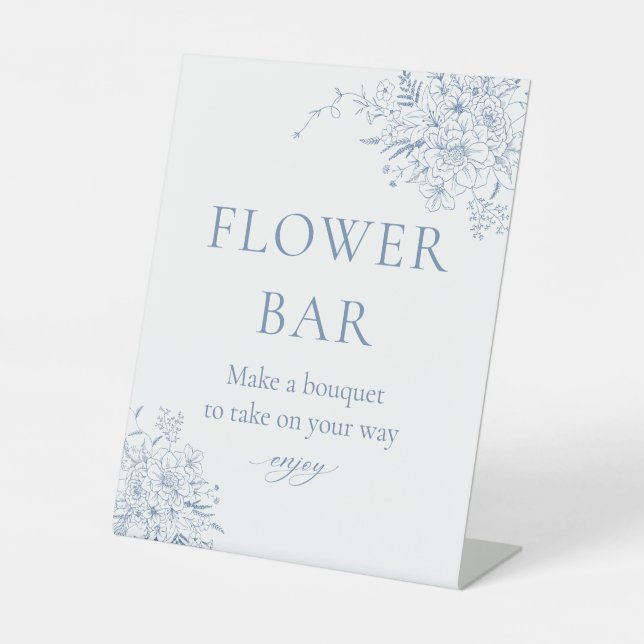 Blue Bridal Shower Flower bar Pedestal Sign (Front)