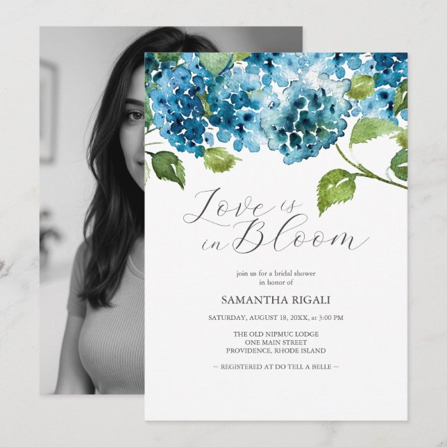 Blue Bridal Shower Invitations Hydrangea (Front/Back)