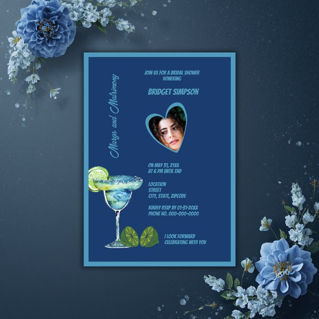 blue bridal shower margs and matrimony photo   invitation (Creator Uploaded)