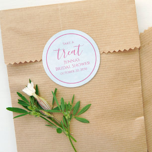Blue Bridal Shower Minimalist Pink Calligraphy Classic Round Sticker