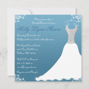 Blue Bridal Shower Wedding Gown Invitation