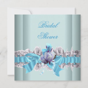 Blue Bridal Shower White Lace Garter Invitation