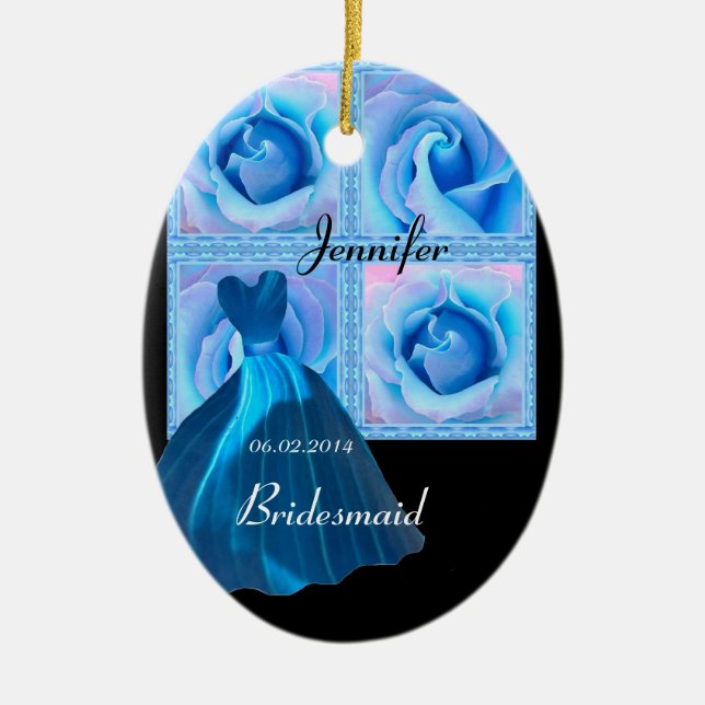 BLUE Bridesmaid Thank You Wedding Ornament (Front)