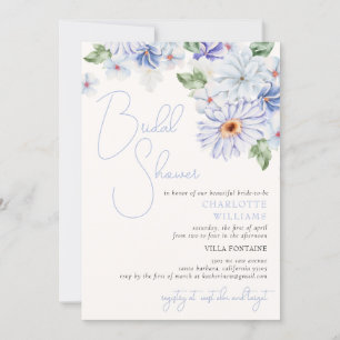 Blue Bright Colourful Floral Romantic Bridal Showe Invitation
