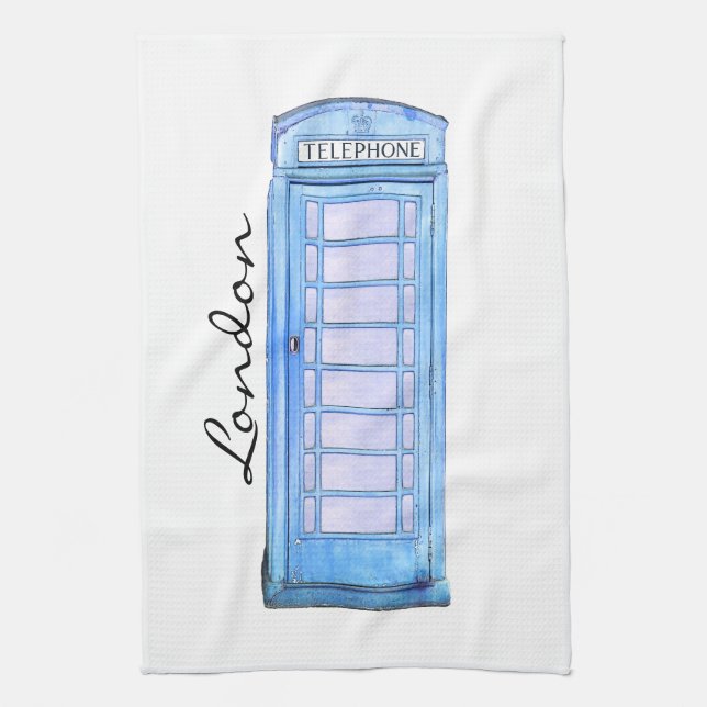 Blue - British phone booth - tea-towel Tea Towel (Vertical)