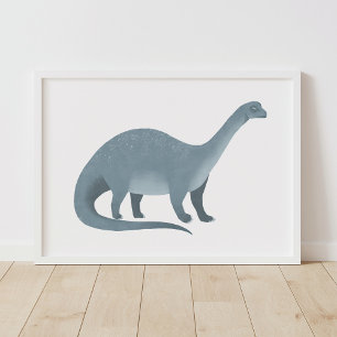 Blue Brontosaurus Dinosaur Wall Art Poster