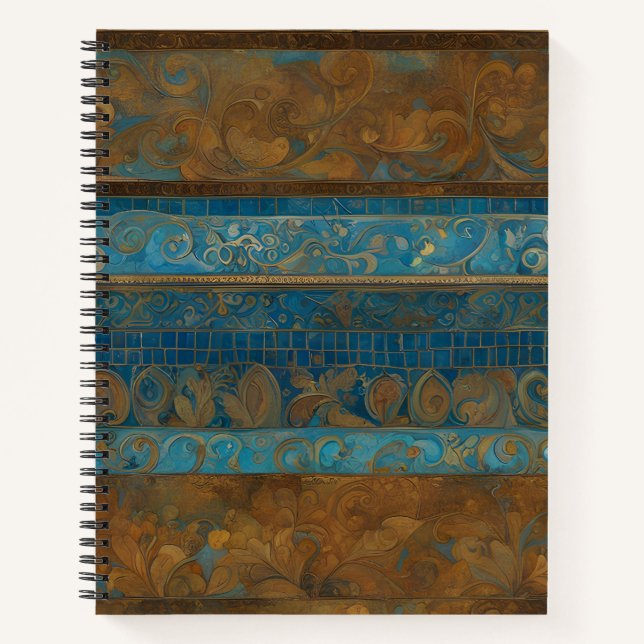 Blue Bronze and Gold Grunge Stripes Notebook (Front)