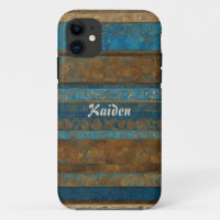 Blue Bronze and Gold Grunge Stripes Personalised