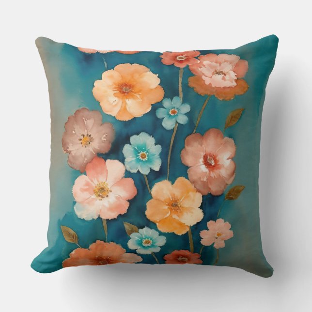 Blue, Bronze and Rust Floral Cushion (Front)