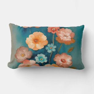 Blue, Bronze and Rust Floral Lumbar Cushion