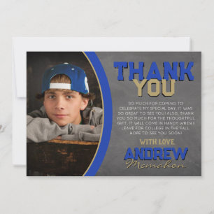 Blue & Bronze Chalkboard Graduation Thank You Card