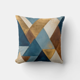 Blue bronze cream and gold geometric abstract cushion